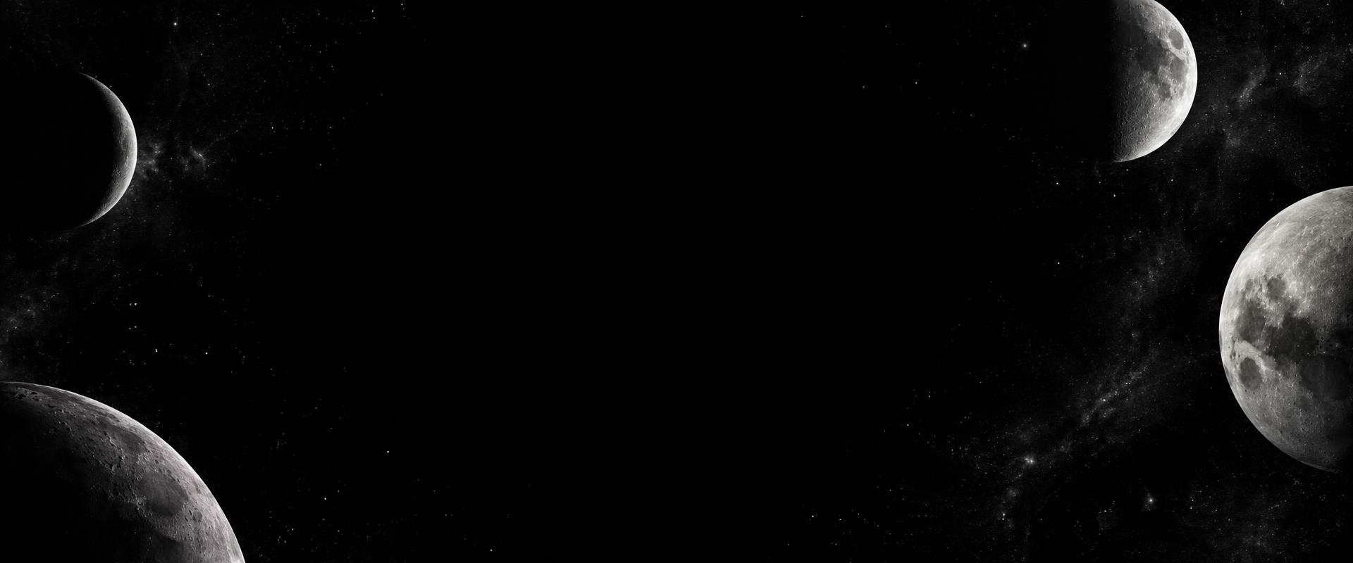 Moon phases across a black, star-filled sky